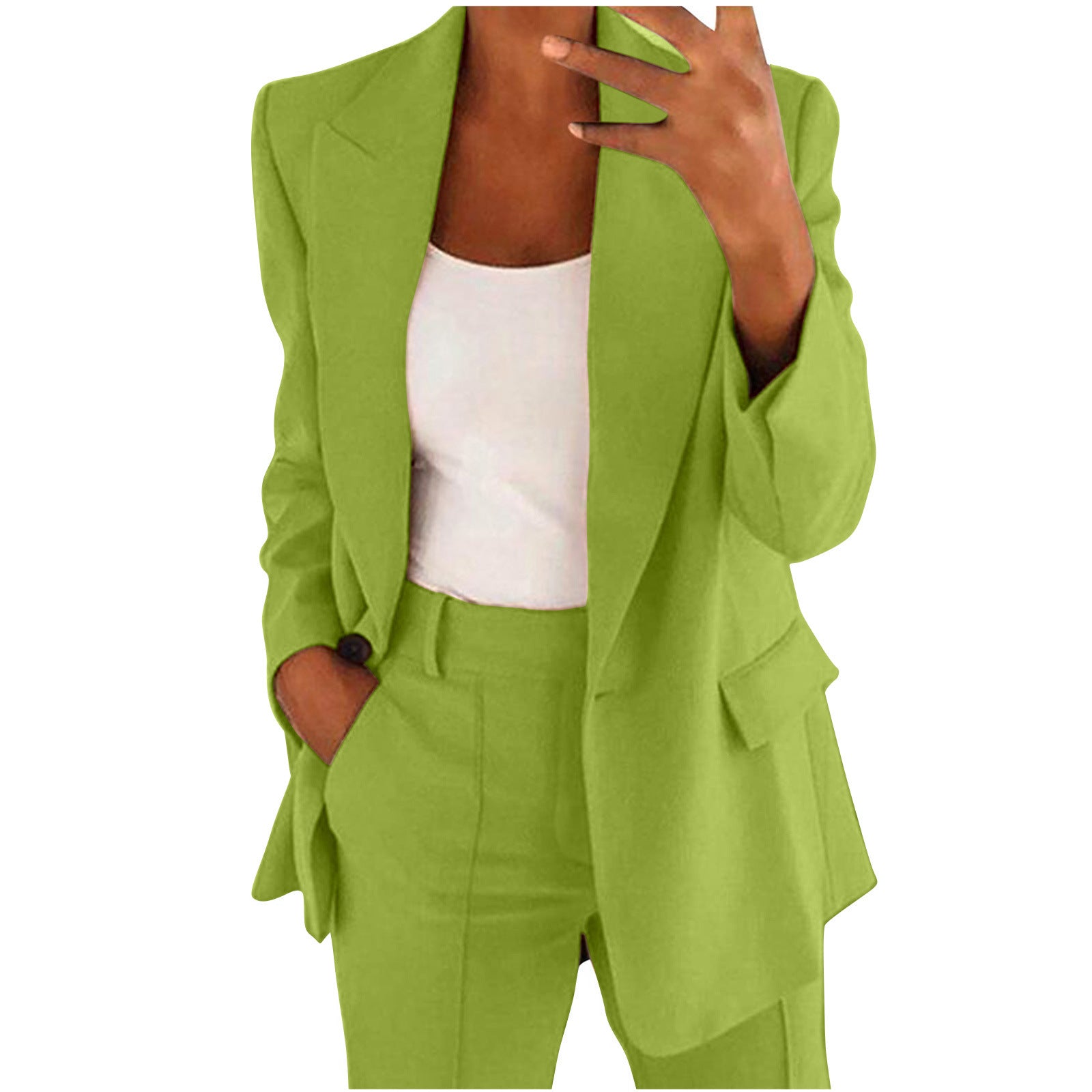 Ensemble blazer décontracté à revers et boutons et pantalon droit pour femme (2 pièces)