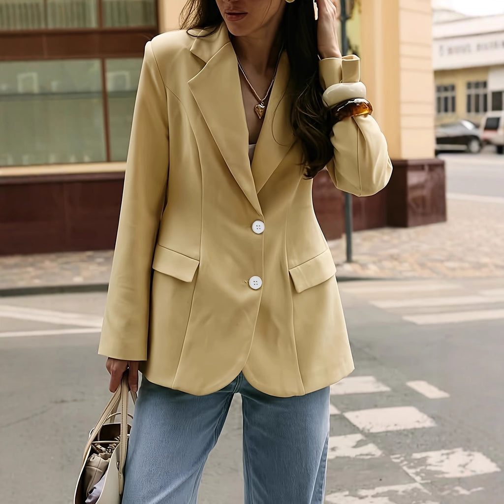Blazer cintré jaune pour femme, idéal pour le bureau