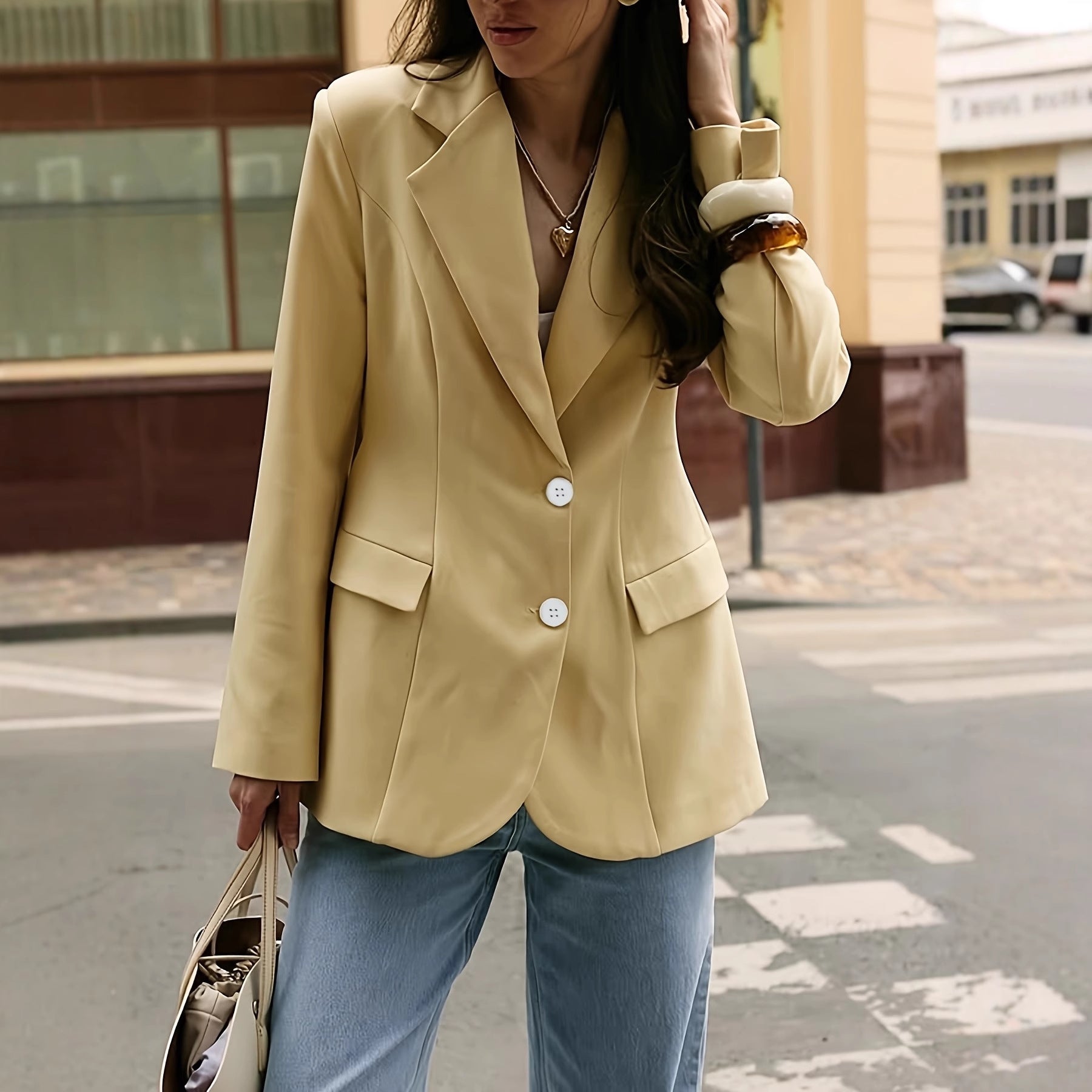 Yellow Slim-Fit Tailored Blazer for Women Office Wear