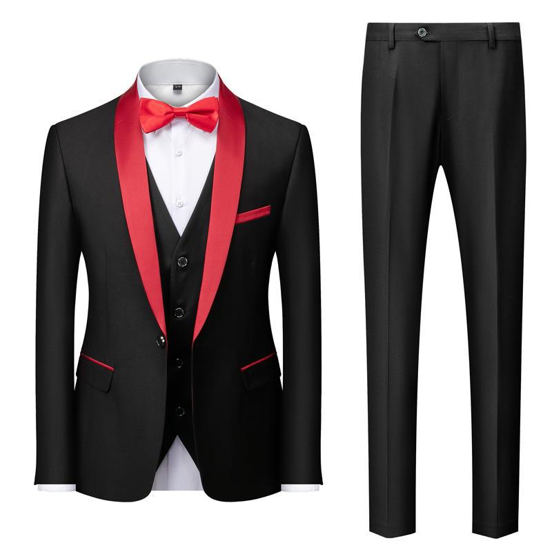 Men's Three-Piece Slim Fit Suit Set Green Collar for Wedding Performance and Formal Events