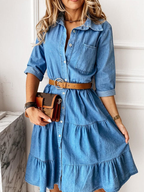 Cowgirl Square-Neck Mid-Length Cotton Skirt