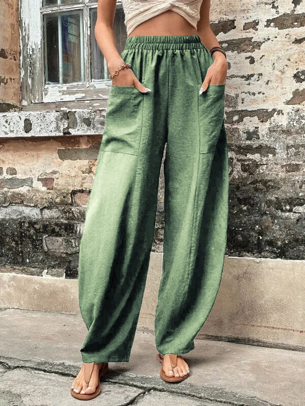 Women's Pants Solid Color Casual Elastic Pants With Pockets