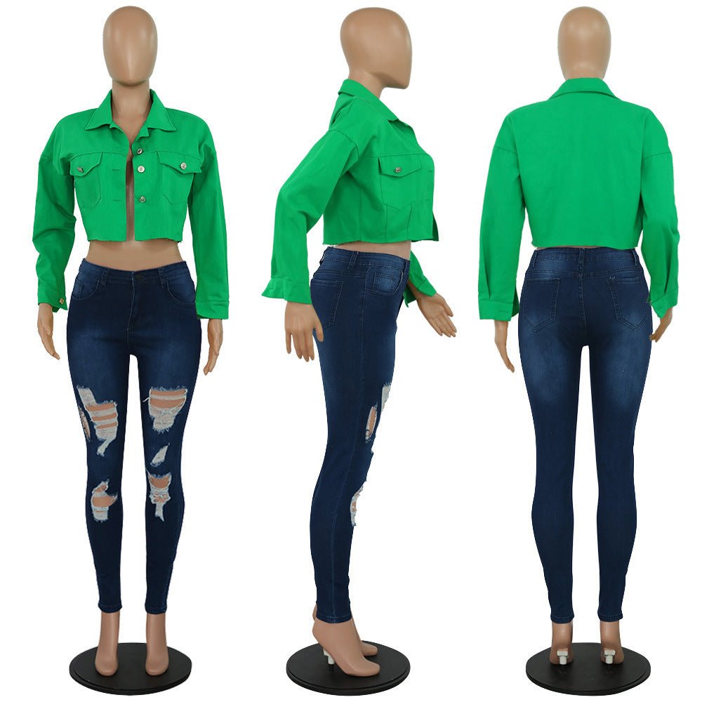 Women Streetwear Denim Jacket Outwear Bodycon Jeans Jackets