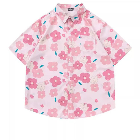 Women's Design Retro Girly Style Printed Short-sleeved Shirt