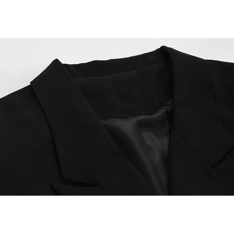 Women's Apricot Black Girdle Design Double-Breasted Blazer
