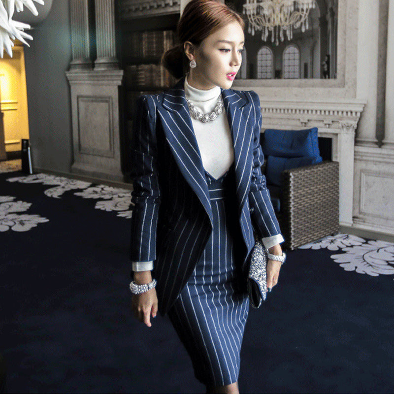 Ensemble deux pièces rayé pour femme, style mondaine