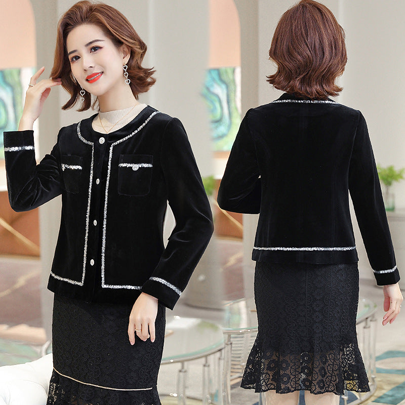 Women's Velvet Cardigan Coat in Black, Sizes XL-5XL