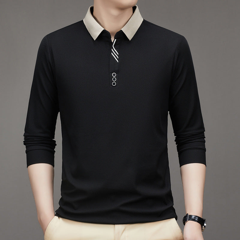 Men's Autumn Business Fit Solid Color Polo Collar Shirt