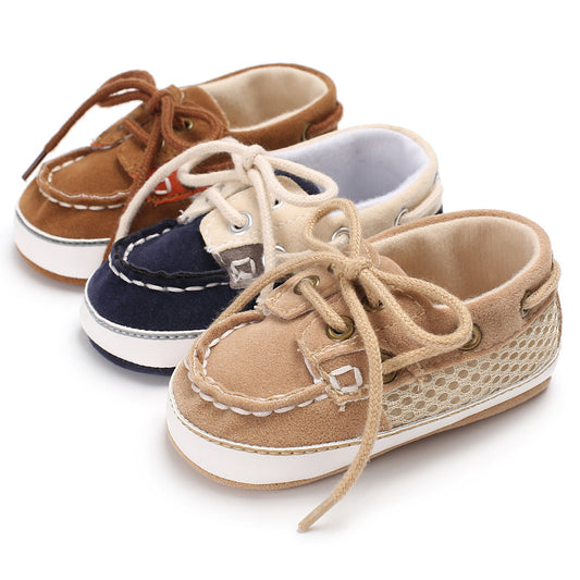 Baby Soft Bottom Toddler Shoes – Mesh, Non-Slip, Sizes 11-13, Beige/Brown/Blue