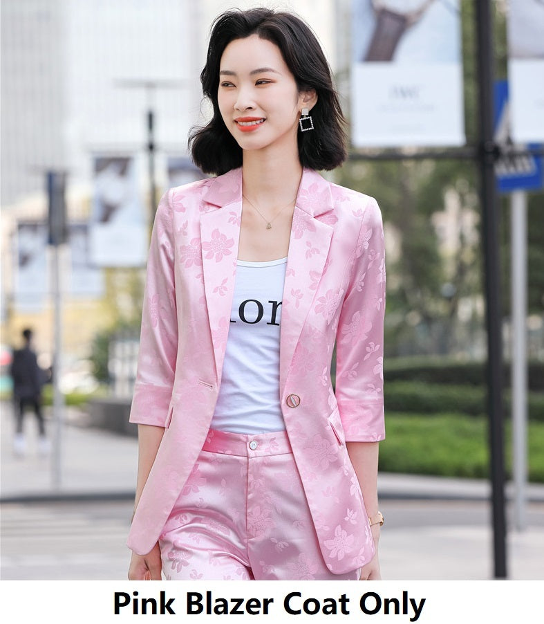 Veste de tailleur en satin imprimé pour femme, coloris rose, blanc et bleu