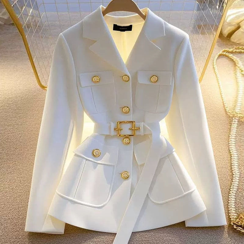 Women's Black Waist-Trimming Short Suit Coat