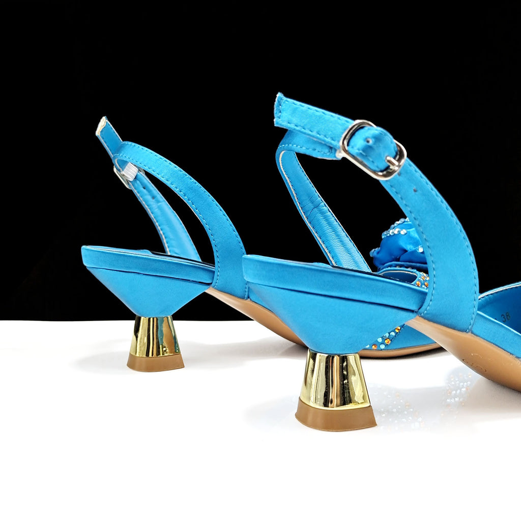 Handmade Satin High Heels & Bags Set with Flower Decoration