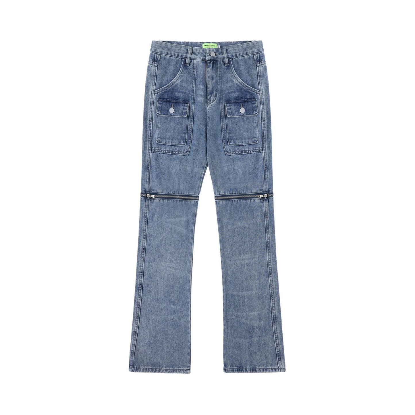 Heavy Industry Detachable Washed And Worn Straight Jeans