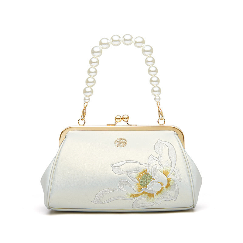 Hand-Embroidered Cowhide Clutch Bag for Han Chinese Clothing