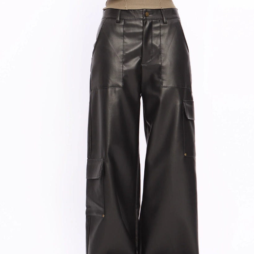 American Retro Mechanical Style Black Leather Pants