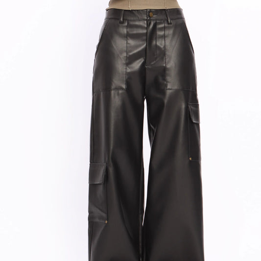 American Retro Mechanical Style Black Leather Pants