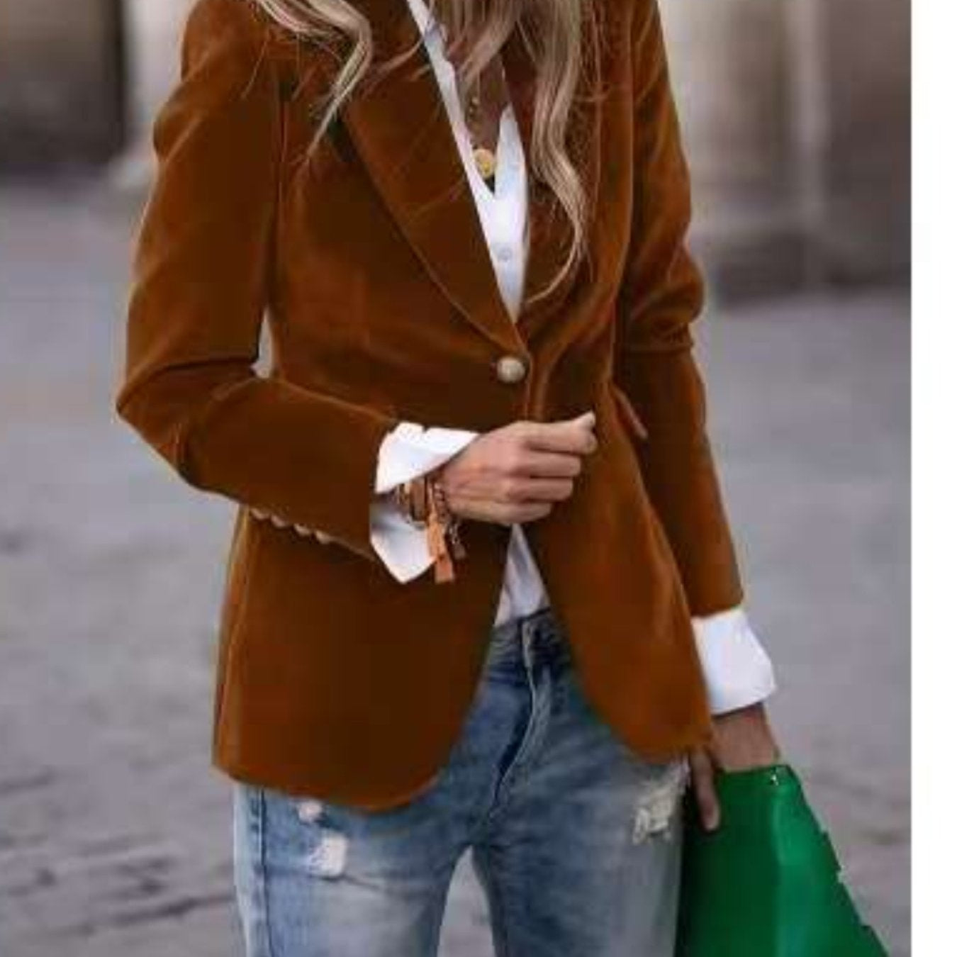 Velvet Lapel Slim Fit Single-Breasted Casual Business Jacket for Women