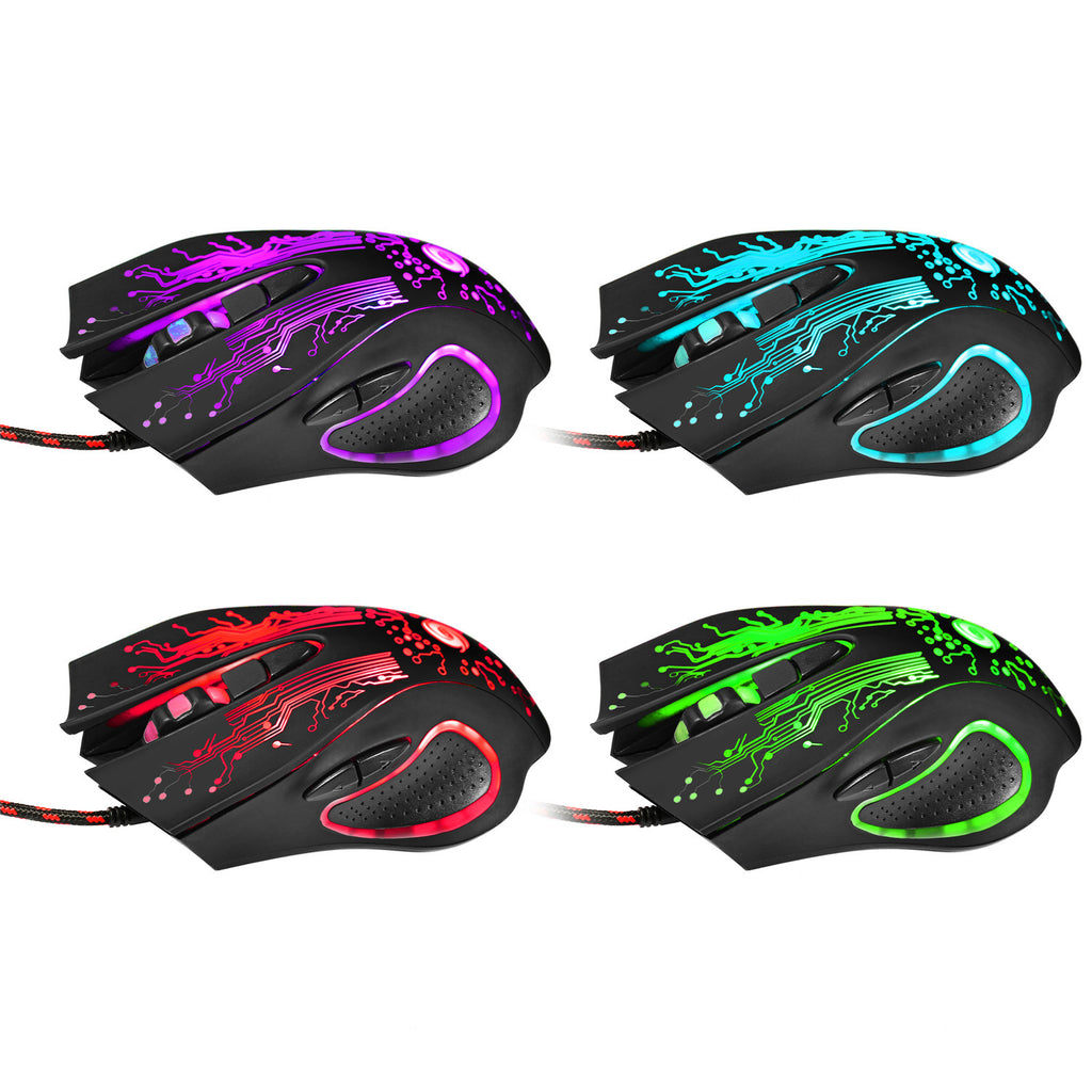 Souris de jeu USB filaire 2400 DPI réglable 6 boutons rétroéclairée LED ergonomique pour PC portable