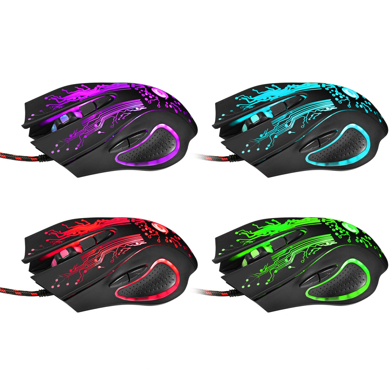 Souris de jeu USB filaire 2400 DPI réglable 6 boutons rétroéclairée LED ergonomique pour PC portable