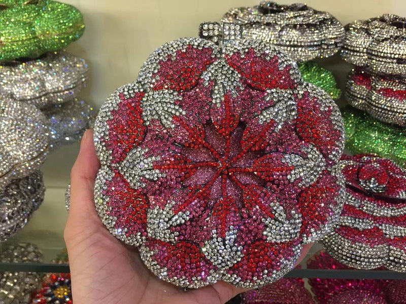 Sac de soirée rigide rond en métal rose pour femmes