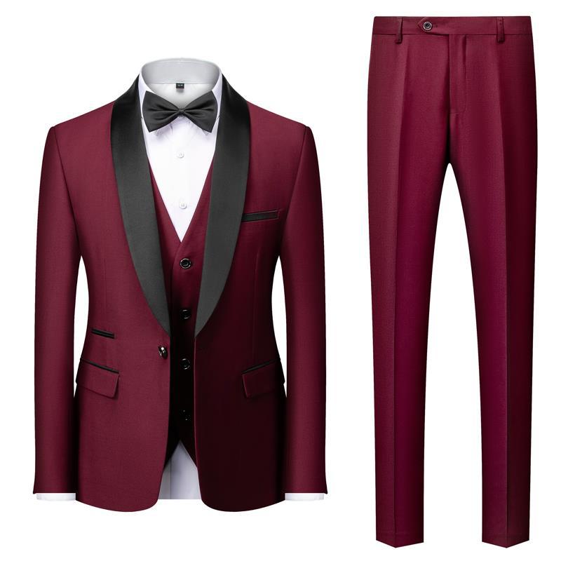 Men's Three-Piece Slim Fit Suit Set Green Collar for Wedding Performance and Formal Events