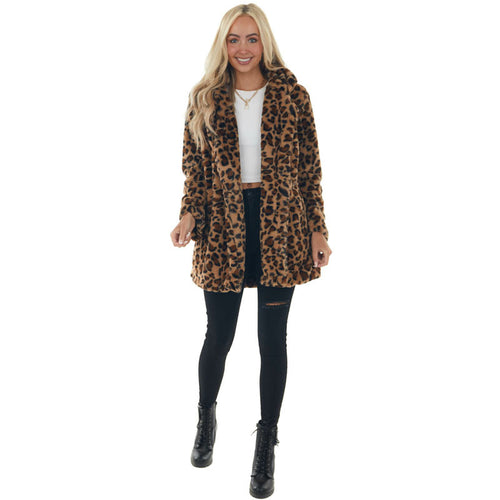 Leopard Print Loose Mink Coat with Pockets