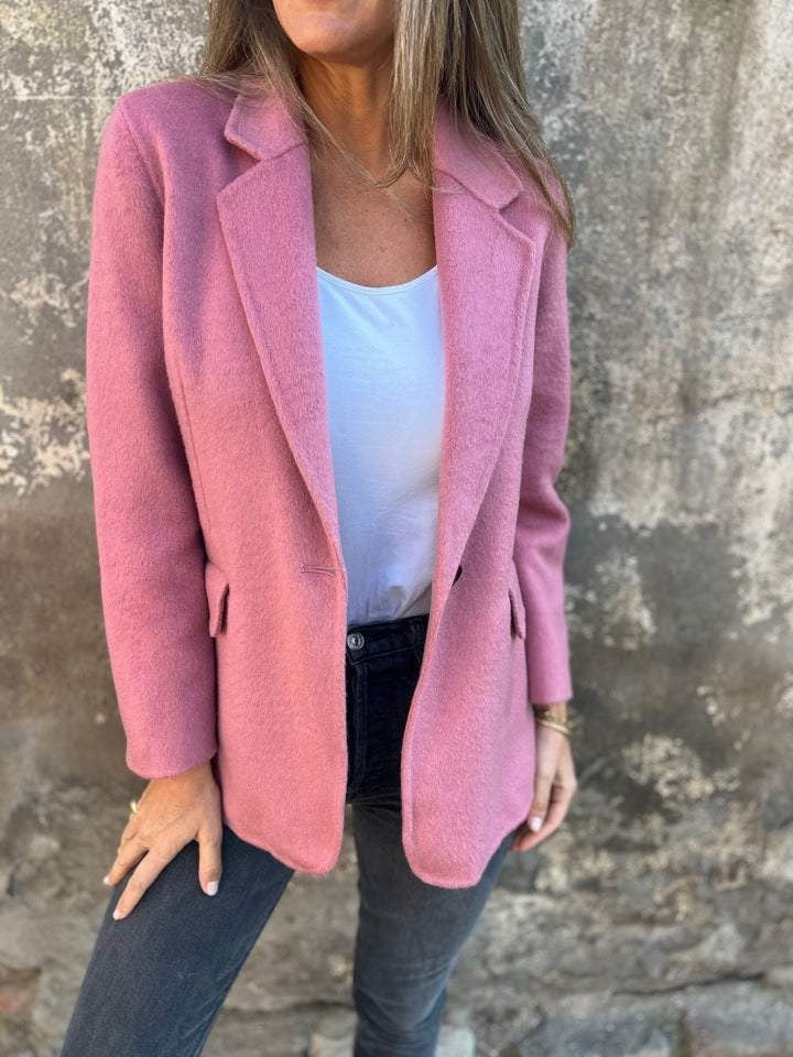 Women's Short Button Lapel Woolen Blazer Winter Commuter Jacket