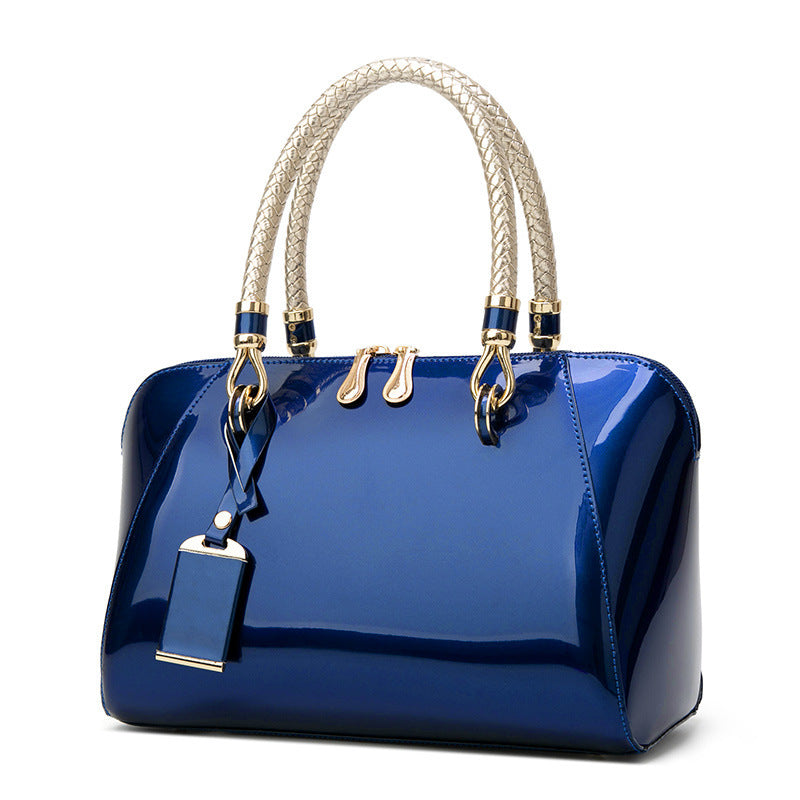 Blue Patent Leather Medium Shiny One-Shoulder Handbag