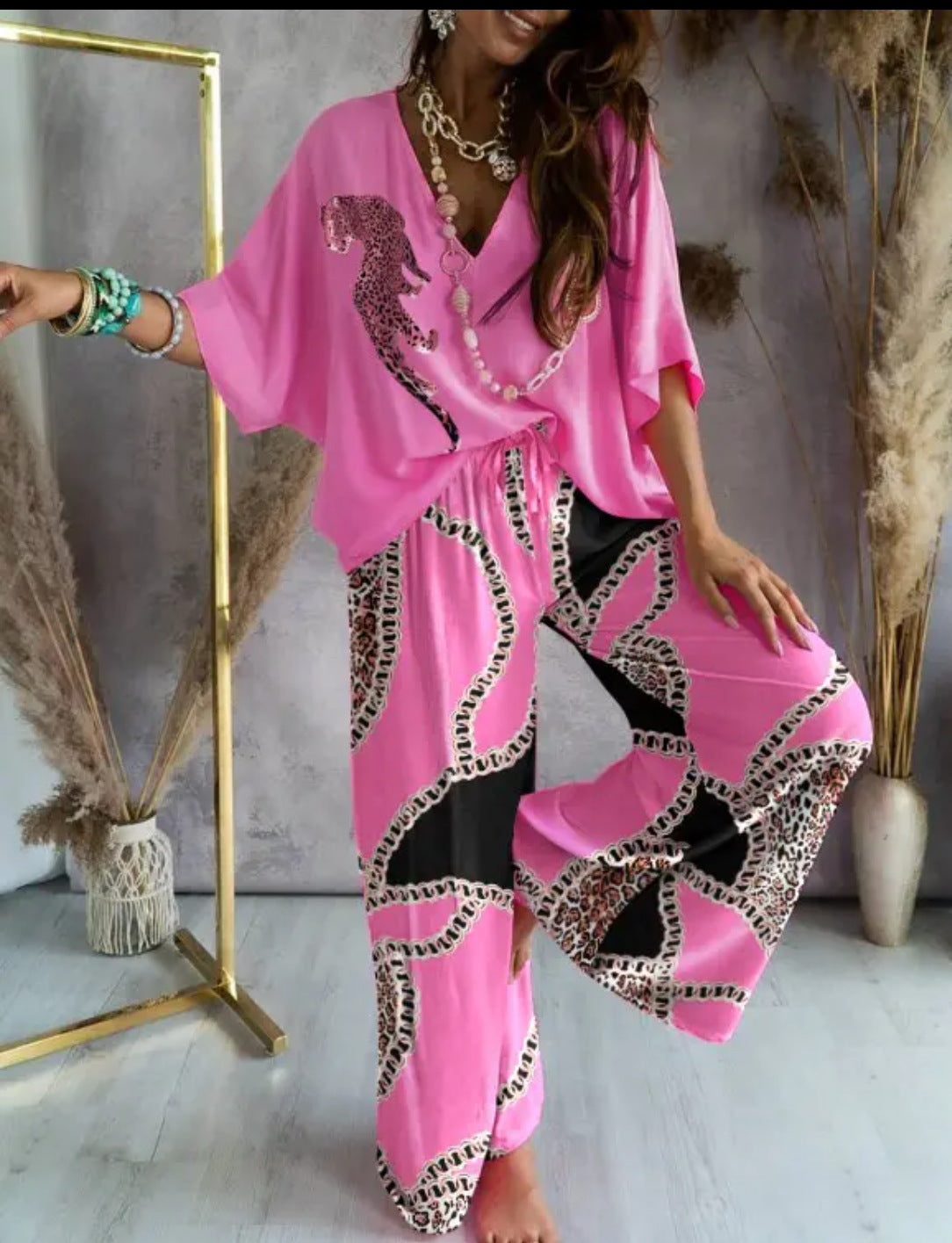 Women's Bat Sleeve Top and Casual Pants Set