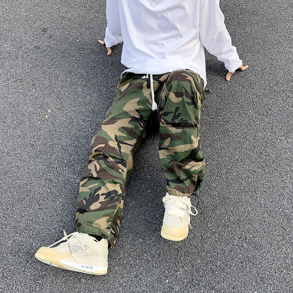 Camouflage Street Hip-hop Green Loose Tappered Overalls Casual Sports Style