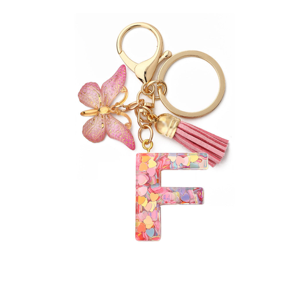 Resin English Letter Epoxy Butterfly Pendant Key Ring