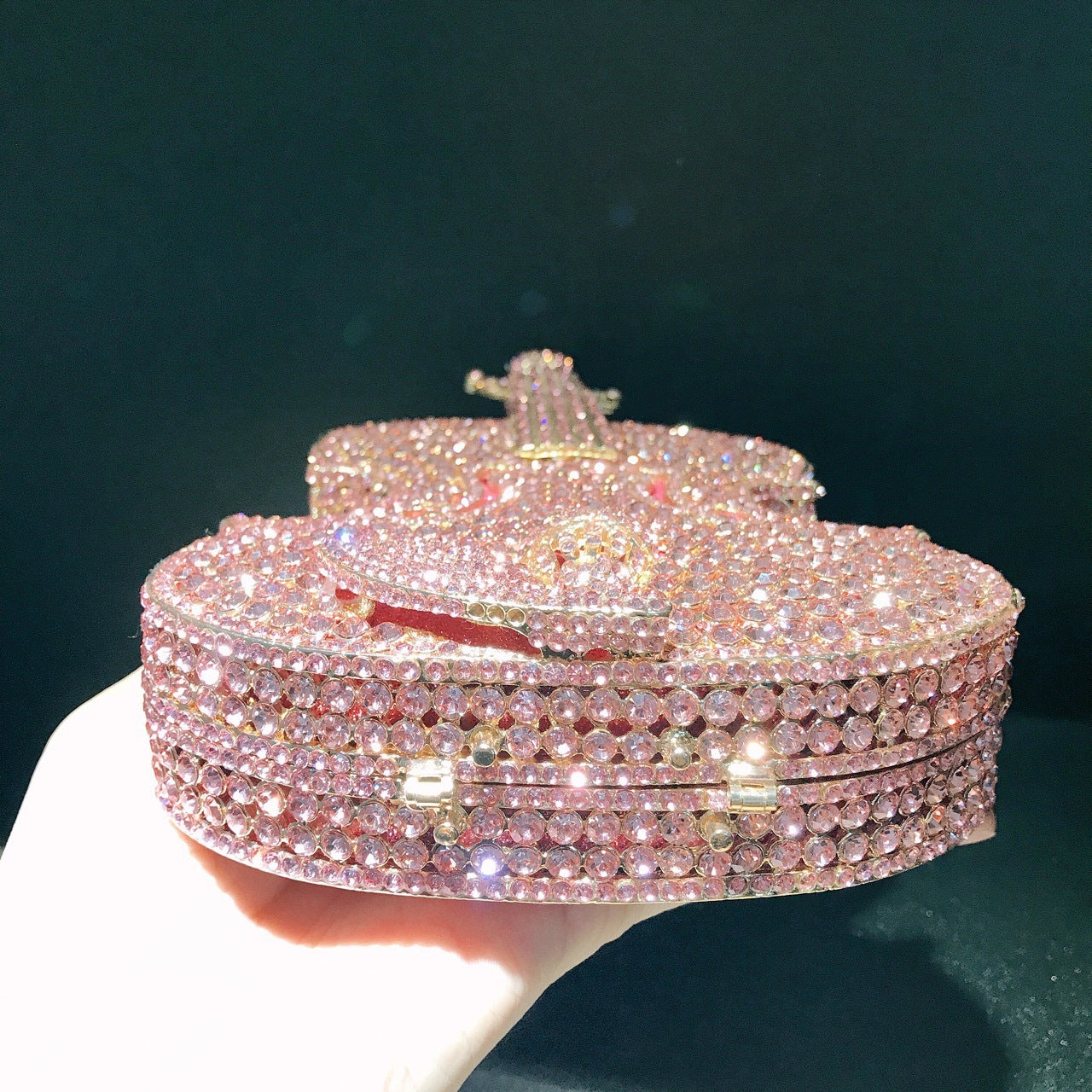 Sac à Bandoulière Violon Rose Taille Diamant avec Strass, Petit PU, 22.5cm