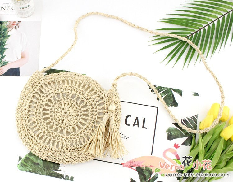Sac de plage tissé en paille souple avec fermeture éclair et poche pour téléphone portable