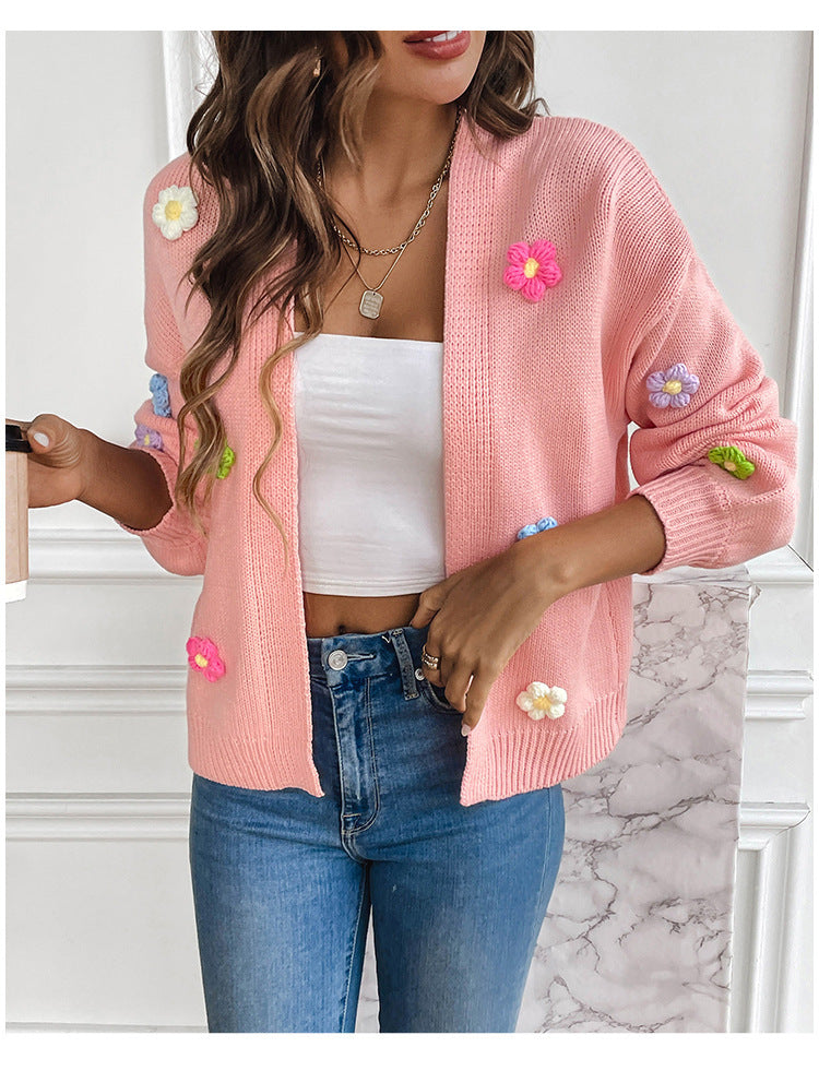 Gilet cardigan en maille à fleurs pour femme