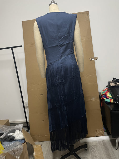 Robe taille haute caraco en maille polyester bleue pour femme