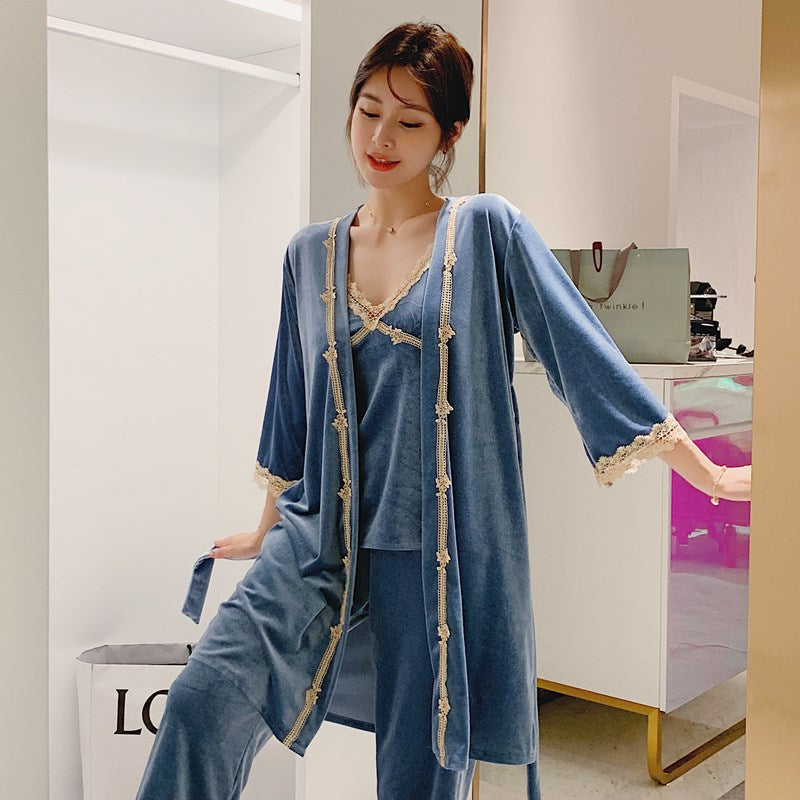 Sexy Suspender Pajamas in Korean Golden Velvet for Winter