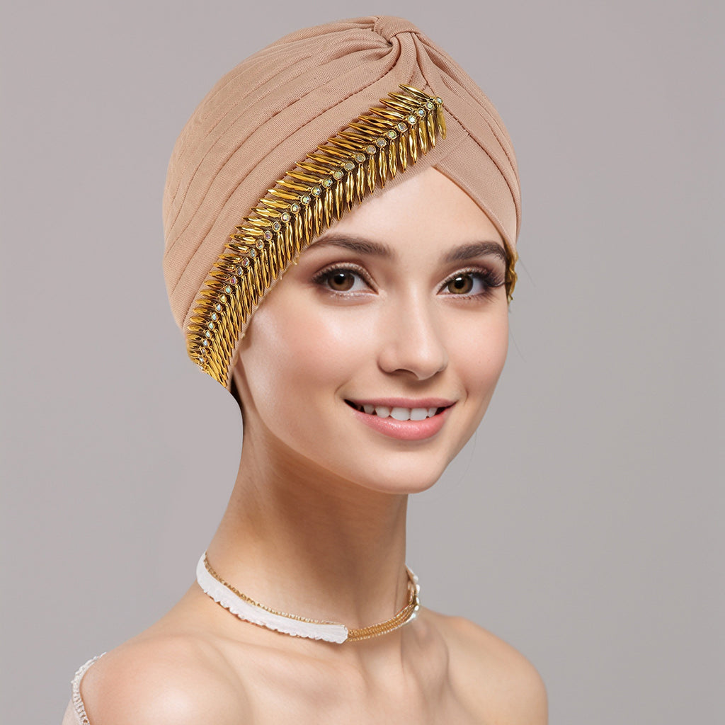Turban plissé à strass pour femmes, bonnet élastique, foulard de Ramadan, bonnet chimio, chapeau africain
