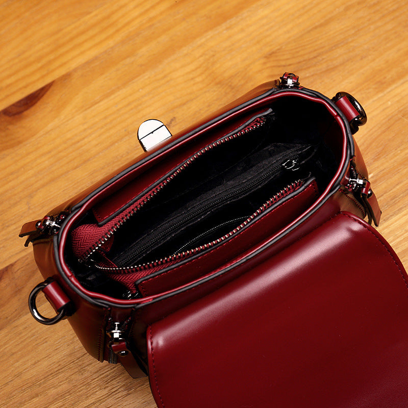 Retro One-Shoulder Small Square Cowhide Bag for Women
