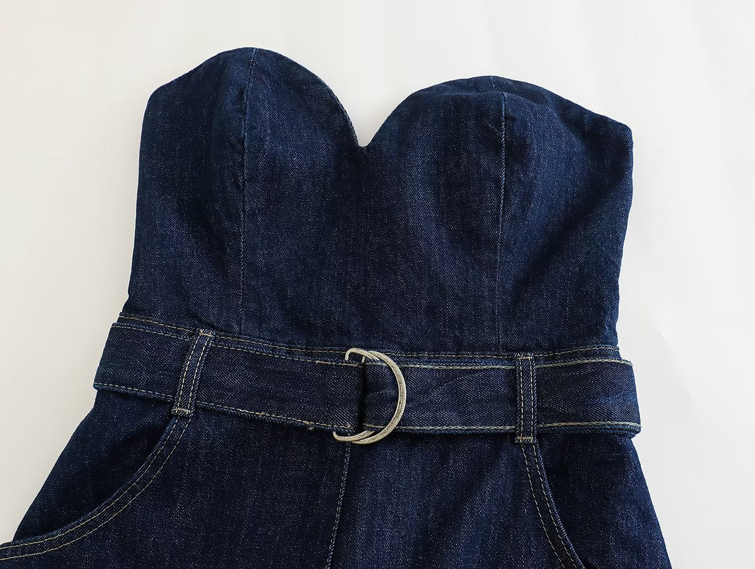 European & American Style Sleeveless Denim Jumpsuit with Belt for Women
