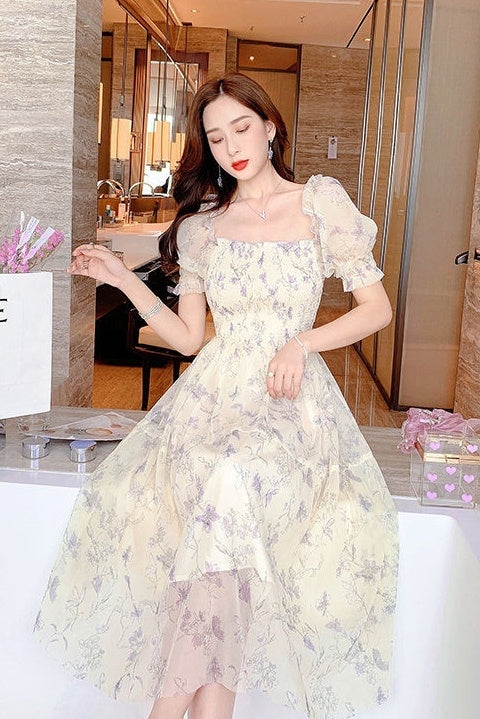 Ladies Fashion Personality Floral Chiffon Dress