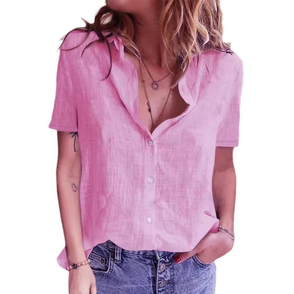 Women's Slub Cotton Short-sleeved Elegant Shirt