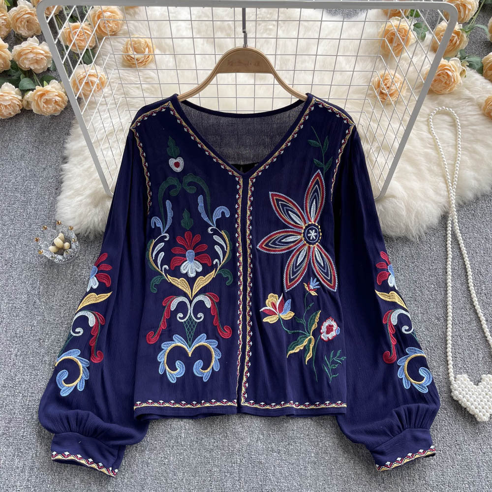 Women's Cotton Chiffon Embroidered Top - One Size, Multiple Colors