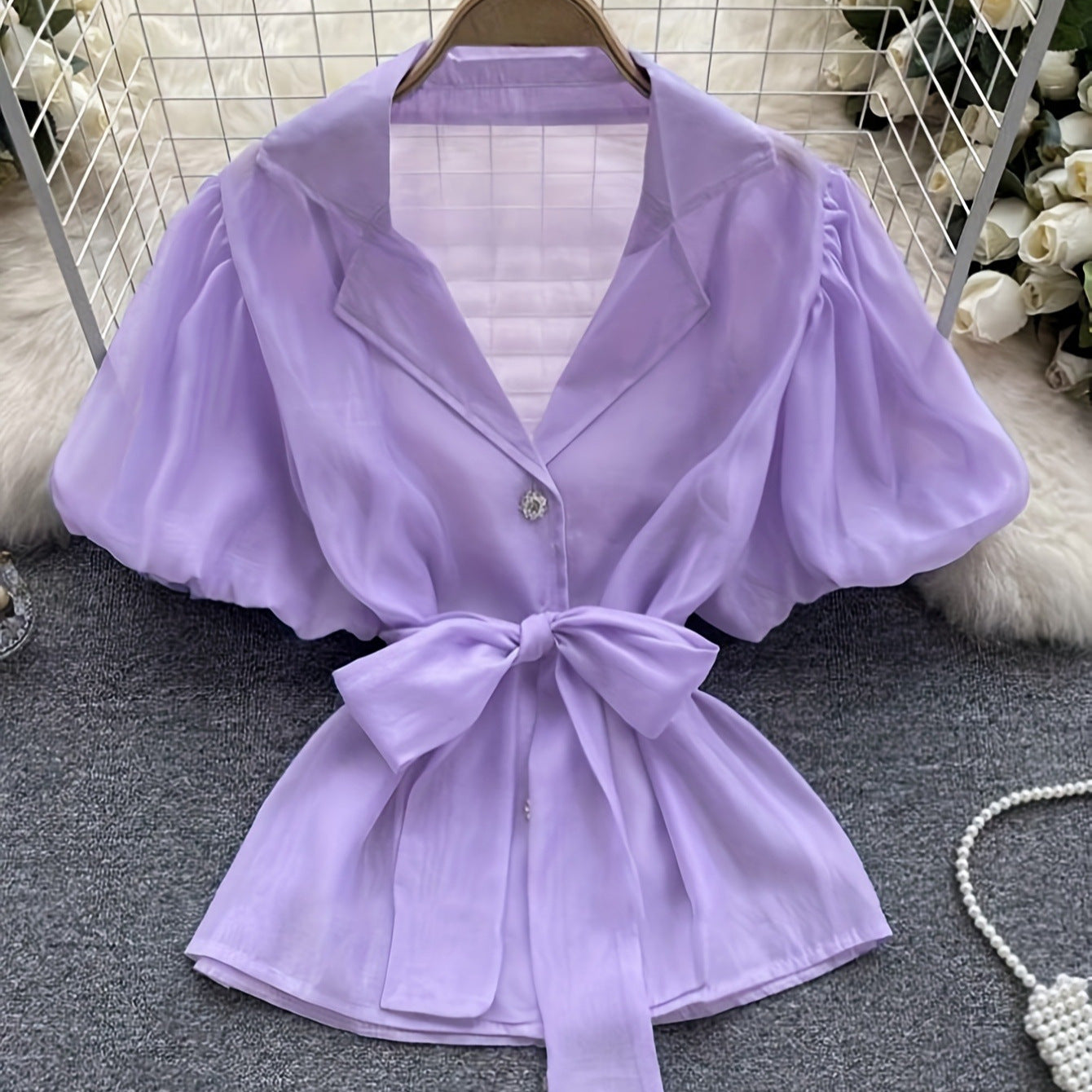 Haut cardigan polyvalent haut de gamme ajusté à la taille violet