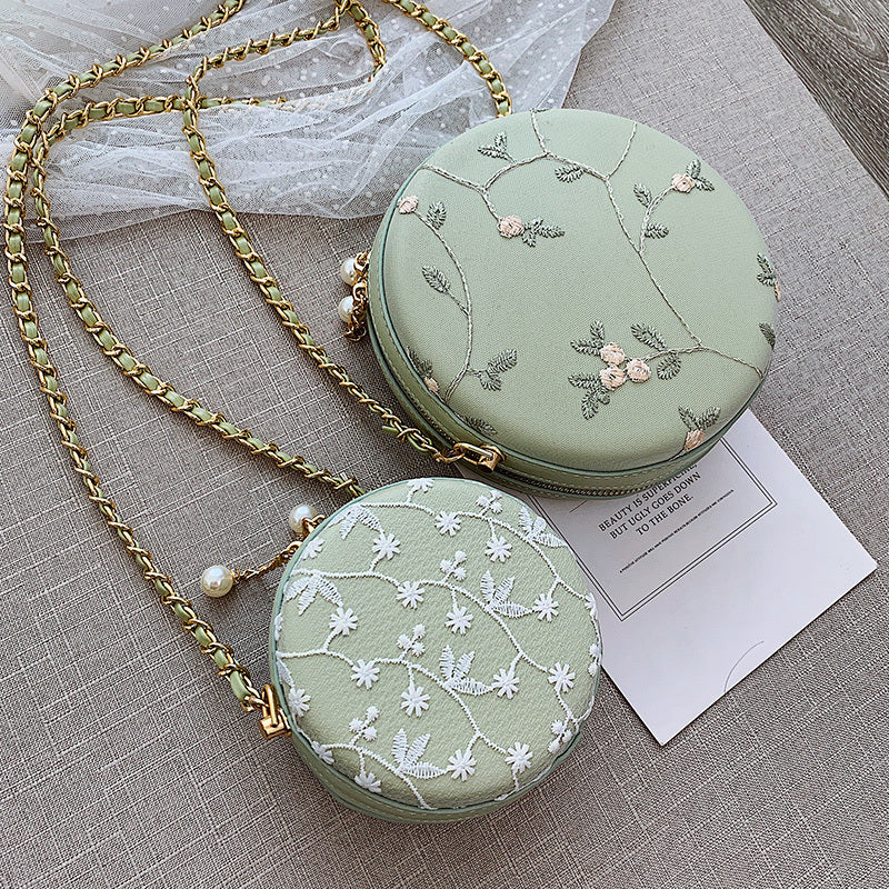 All-Match Small Round PU Crossbody Bag with Chain