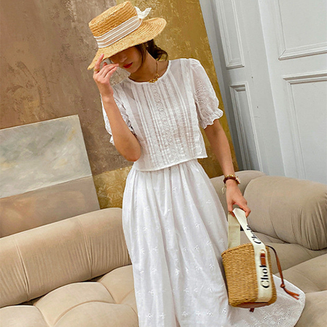 Women's Fashion Simple Solid Color Top Skirt Set