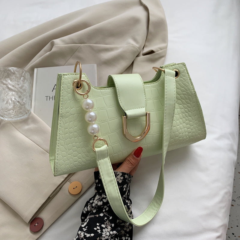 Leisure Pearl PU Zipper Armpit Bag for Women, 28x14x6cm
