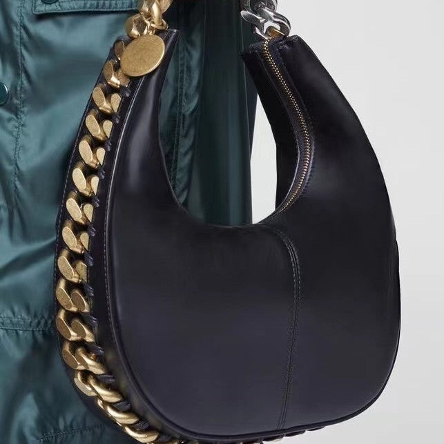 Women's Genuine Leather One Shoulder Handbag 28cm Oval Zipper Bag