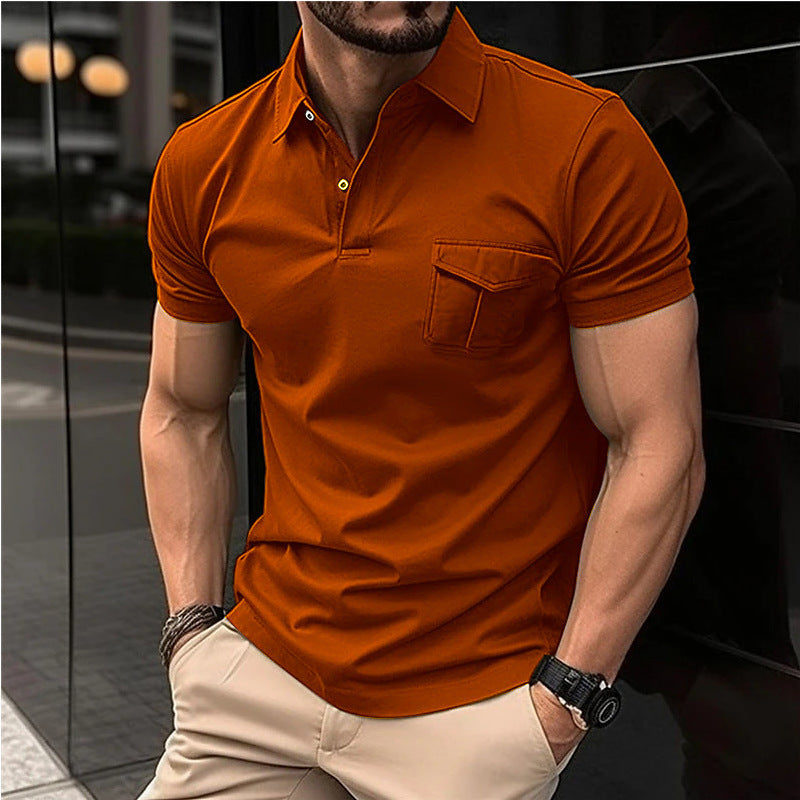 Men's Loose Fit Polo Shirt with Zipper Pocket, Short Sleeve, Multiple Colors, Sizes S-XXXL