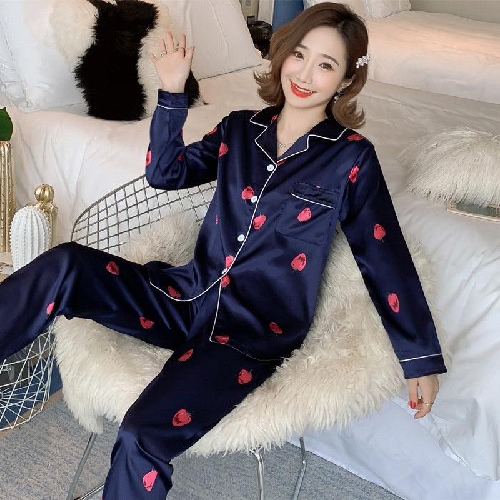 Women's Spring & Autumn Ice Silk Pajama Set Loose Homewear Trousers