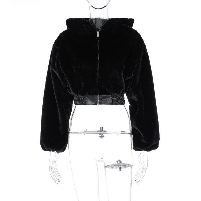 Veste chaude à manches longues et capuche en fourrure pour femme, coupe-vent en velours, automne-hiver